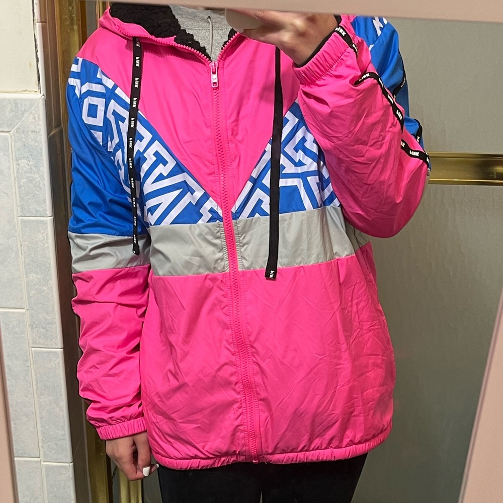 PINK Neon Pink Sherpa Hooded Jacket Size XS (New without tags!)